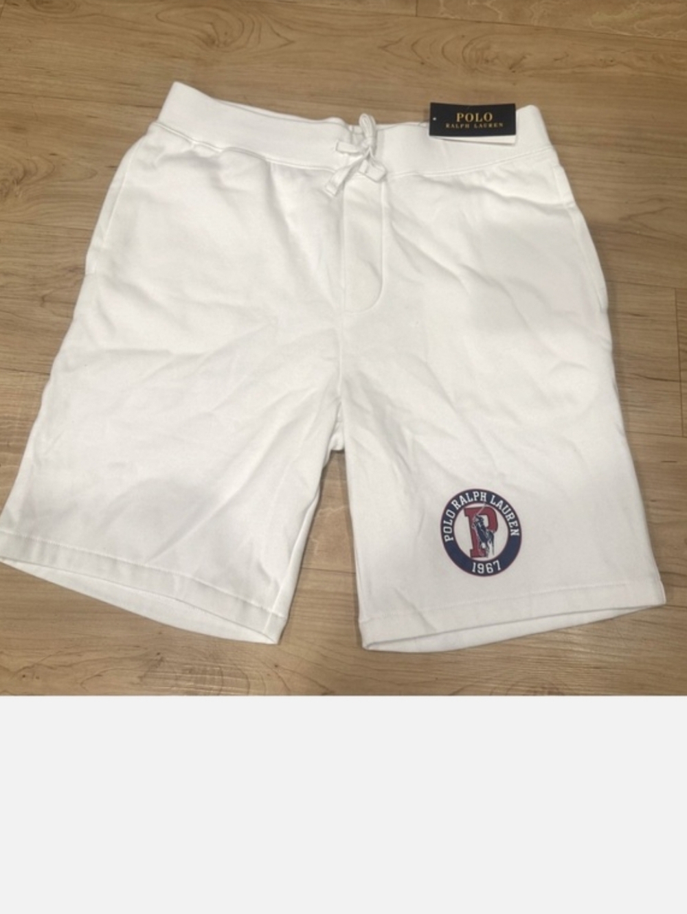 NWT Men's Polo by Ralph Lauren White Athletic Terry Shorts with Patch - Picture 3 of 6